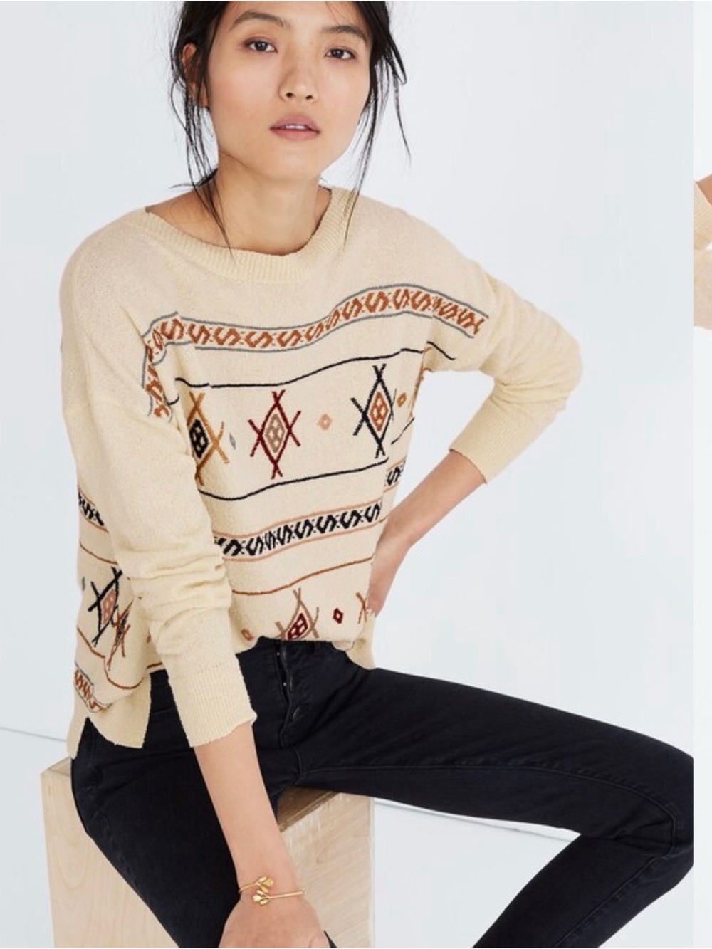 Madewell Womans Embroidered Reseda Pullover Sweater